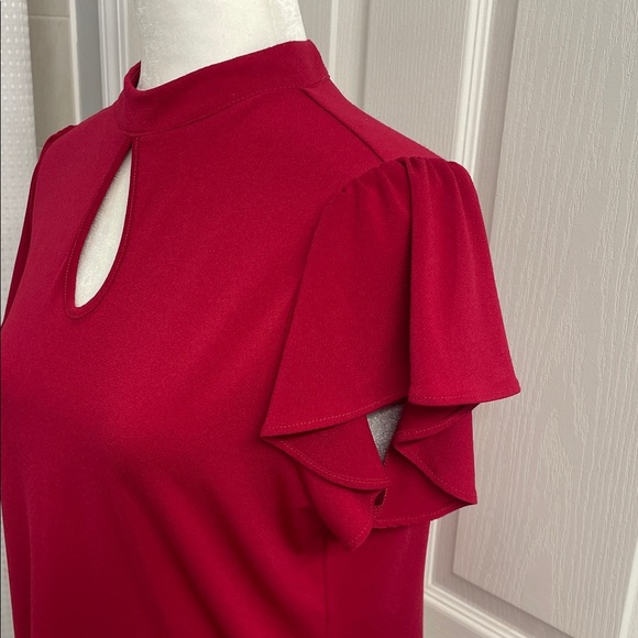 Adrianna Papell Blouse Flutter Sleeves Keyhole Front Mandarin Collar Size S - Picture 4 of 12